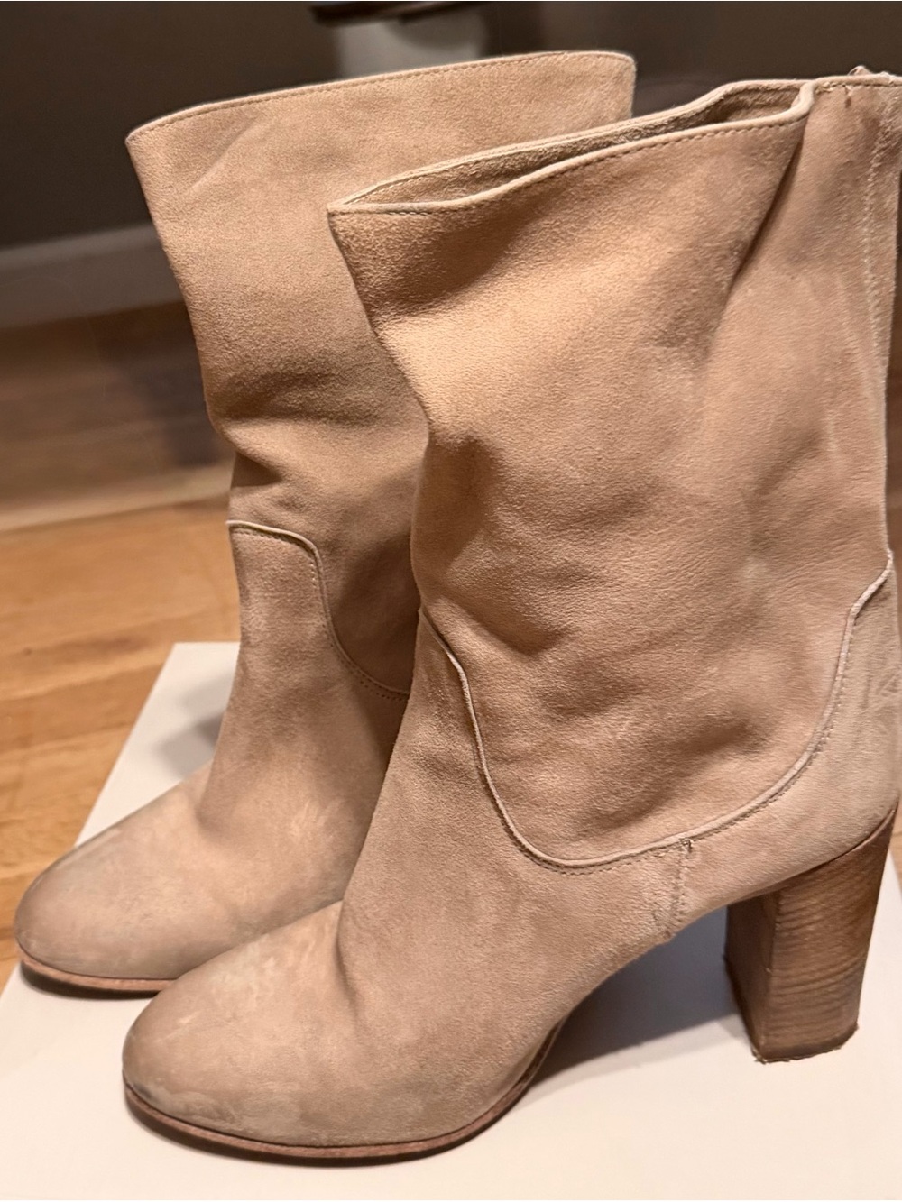 Free People Made in Italy Taupe Suede Slouch Boots Size 39 / US 8.5-9